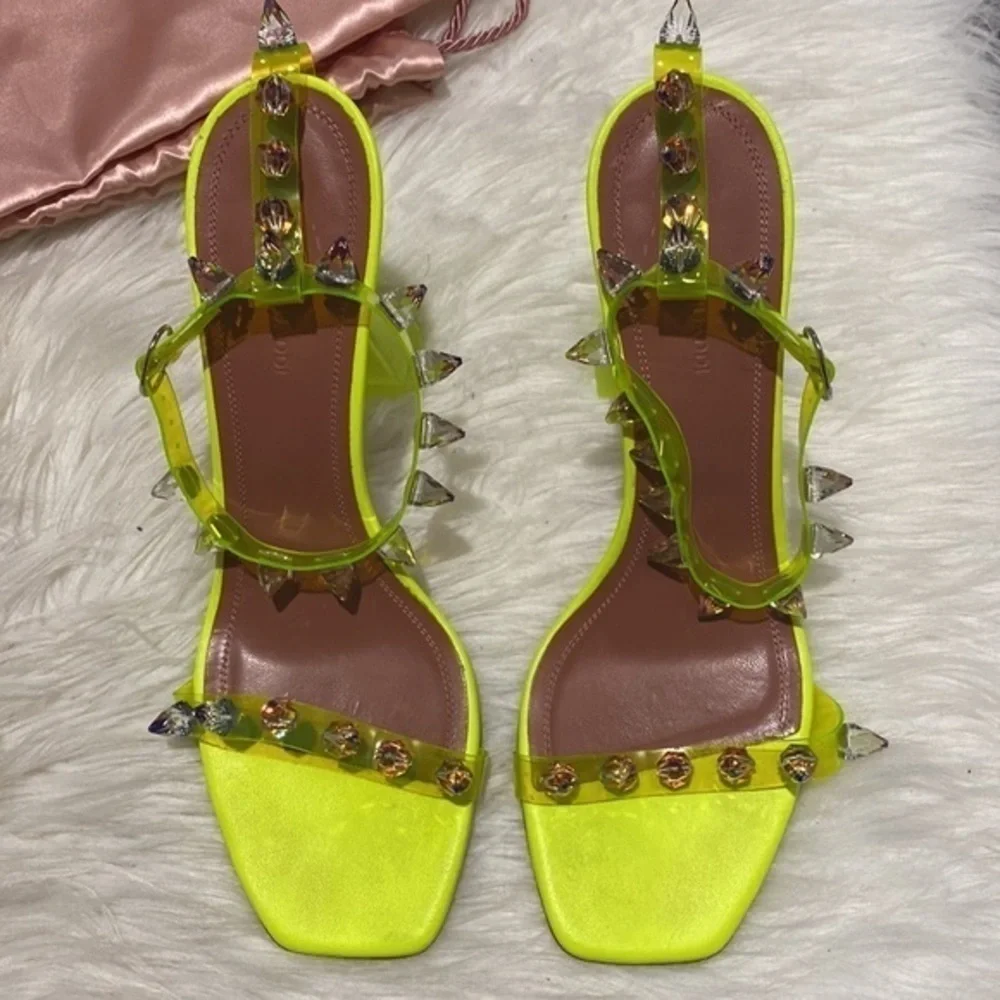 Amina Muaddi‎ Julia Neon Crystal-Spike Clear sandal size 38.5 EU